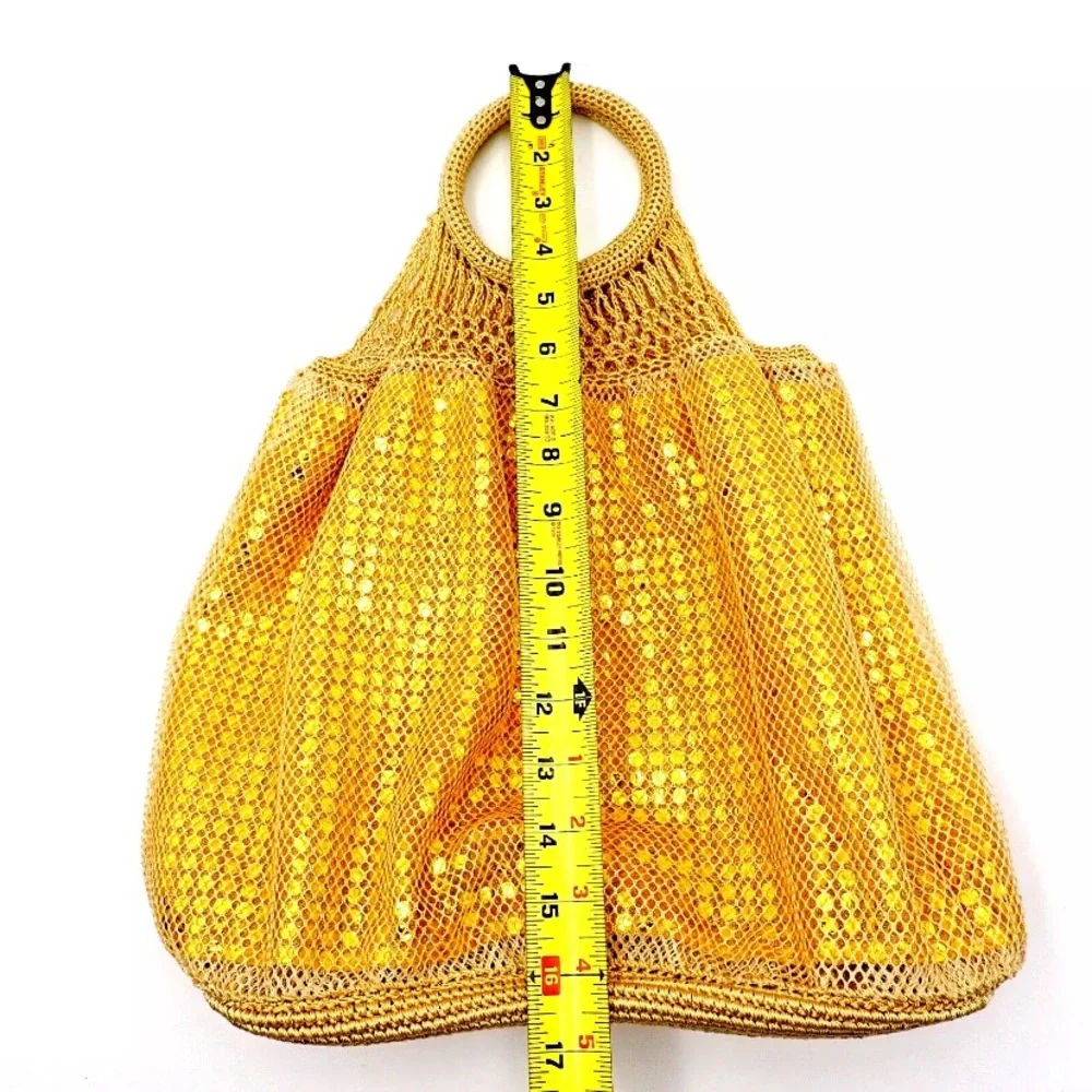 Vintage Gap Gold Mesh Handbag Knit Sequins Round Handle